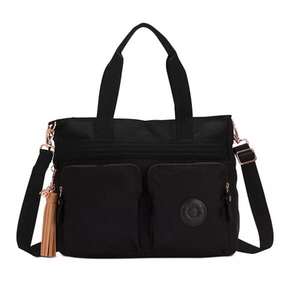 Kipling Handbags - Kipling Esiana Black Nylon Tote Crossbody Bag Multi Pocket Rose Gold
